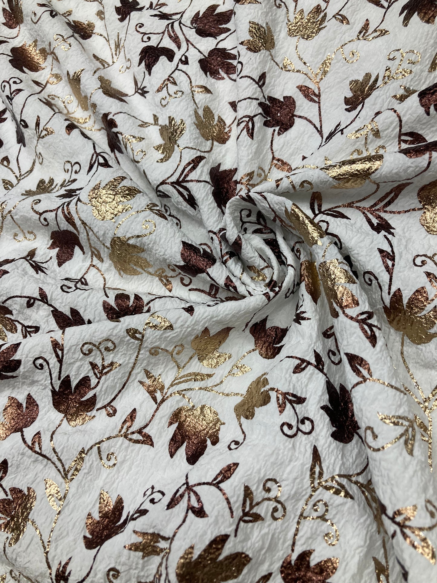 crumbled lycra foil printed fabric