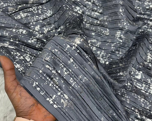 Satin silver Foil work pleated