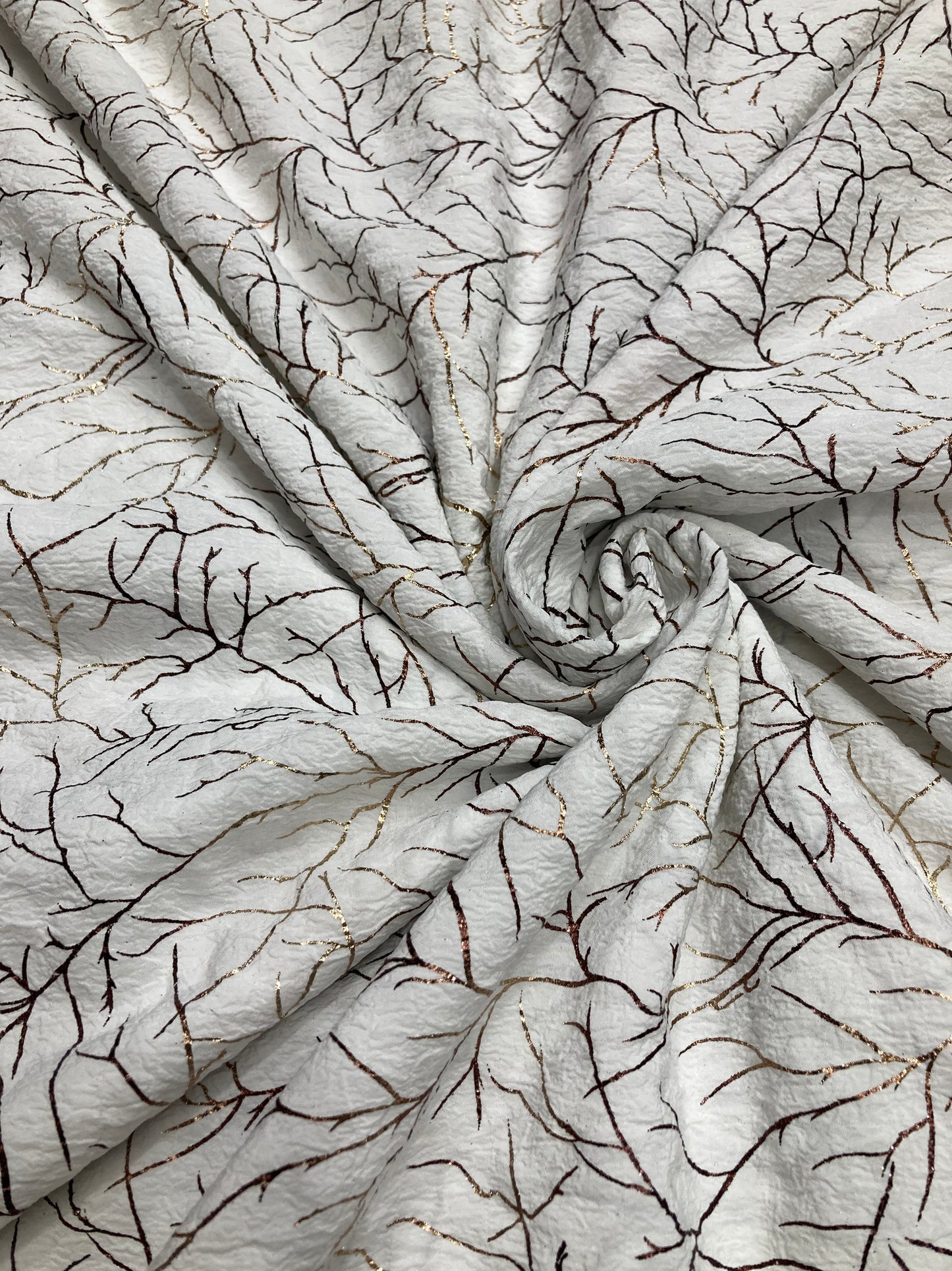 crumbled lycra foil printed fabric